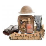 WWI US ARMY M1917 HELMET, GAS MASK, BELT & HOLSTER