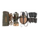 WWII GERMAN M30 GAS MASK, POUCHES, & CANTEEN