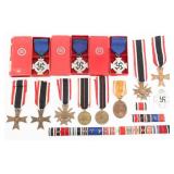 WWII GERMAN CROSS AND SERVICE MEDALS & RIBBON BARS