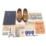 WWII US 8th ID BOOKS, CLOGS & INSIGNIA GROUPING