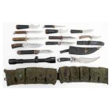 20TH C. FIXED BLADE KNIVES, SCOPE, & BELT