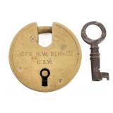 CIVIL WAR US ARMY GEN HENRY BENHAM'S PADLOCK & KEY