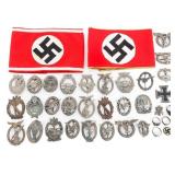 MODERN REENACTOR WWII GERMAN ARMBAND & BADGES