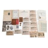 WWI US MEDAL, FRENCH POSTCARDS & GERMAN BANKNOTES