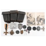 WWII GERMAN AMMUNITION POUCH, BUCKLE & INSIGNIA