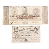 1862 & 1863 GEORGIA 10 CENTS & $5 BANK NOTES