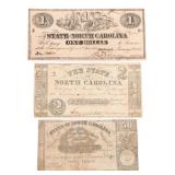 1863 & 1866 NORTH CAROLINA $1 & $2 BANK NOTES