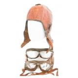 WWI US AVIATOR LEATHER FLIGHT HELMET & GOGGLES