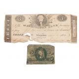 1821 WESTERLY, RI $3 & 5 CENTS BANK NOTES