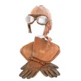 WWI US PILOT 1-A FLIGHT HELMET - GOGGLES & GLOVES
