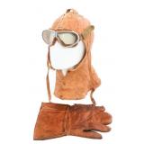 WWI US SPALDING FLIGHT HELMET, GOGGLES & GLOVES