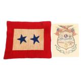 WWI US TWO STAR VETERANS MOTHER FLAG AND PLAQUE