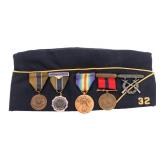 WWI USMC NAMED GOOD CONDUCT MEDAL & GARRISON CAP
