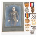 WWI - 1920s NAMED US ARMY MEDAL & 14k GOLD BADGES