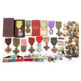 WWI - WWII FRENCH MEDALS, RIBBON BARS AND BUTTONS