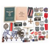 WWII GERMAN MOTHERS CROSS, RIBBONS, MEDALS, TINNIE