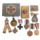 WWI GERMAN AND BAVARIAN MEDALS, BUCKLE, AND BOX