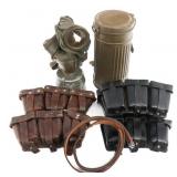 WWII GERMAN M30 GAS MASK, K98 AMMO POUCHES & BELT