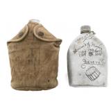 WWI US AEF NAMED CANTEENS, TRENCH ART & COVER