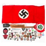MODERN REENACTOR GERMAN FLAG, GRENADE & INSIGNIA