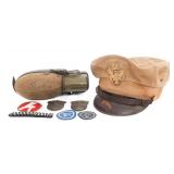 WWII GERMAN & US ARMY WATER CANTEEN & VISOR CAP