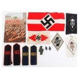 WWII GERMAN HITLER YOUTH ARMBAND, BADGES & BOARDS