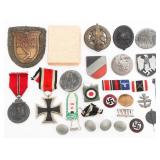 WWII GERMAN IRON CROSS, BADGES & POLITICAL PINS