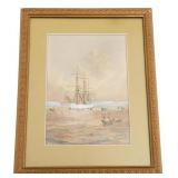 1889 HMS DRAGON PAINTING by FRED T. JANE
