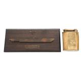 WWII GERMAN KREIGSMARINE BRASS LIGHTER & PLAQUE