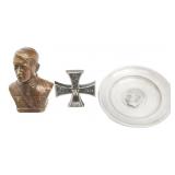 GERMAN HITLER BUST, SAUCER & IRON CROSS