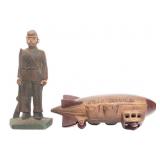 20th C. CONFEDERATE SOLDIER & ZEPPLIN FIGURINES