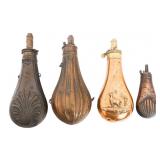 19th CENTURY BRASS POWDER FLASKS