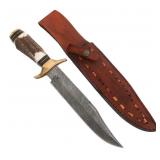 DAMASCUS BLADE BOWIE KNIFE WITH SHEATH