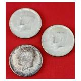 3 90% Silver 1964 Kennedy Half Dollars