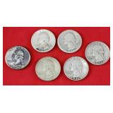 6 90% Silver Washington Quarters