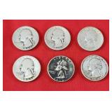 $1.50 of 6 90% Silver Washington Quarters