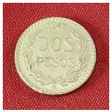 1945 Mexican Gold 2 Pesos Coin Unc.