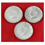 3 90% Silver 1964 Kennedy Half Dollars
