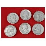 6 90% Silver Washington Quarters