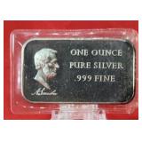 Madison Mint 1oz 999 Silver Pres. Lincoln Art Bar