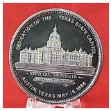 1988 2oz 999 Silver Texas Capital Centennial Round