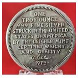 1973 Letcher Mint 1oz 999 Silver Eagle Art Round