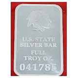 1oz 999 Fine Silver Texas State Art Bar Certified