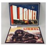 2 Lionel Trains Tin Lithograph Collector Signs