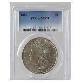 1887 Morgan Silver Dollar PCGS MS 64