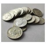 20 Washington Silver Quarters Mixed Dates