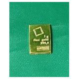 1g .9999 Fine Gold Valcambi Bar