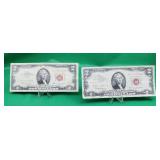 2 1963 Red Seal Two Dollar Bills