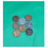 1 Indian Head & 7 Lincoln Wheat Pennies