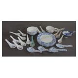 Group of Chinese Service Soup Spoons Bowls Plates
